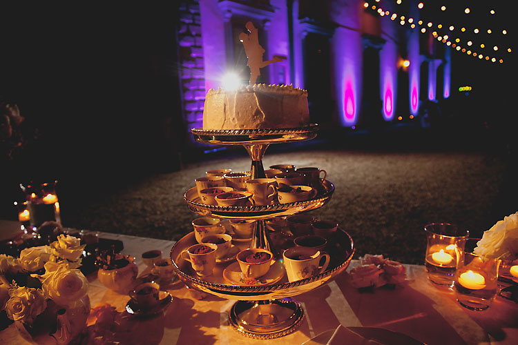 Dessert and coffee setup at Castello Vicchiomaggio Italy Destination Wedding