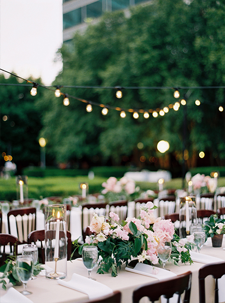 Wedding reception long tables at Marie Gabrielle in Dallas