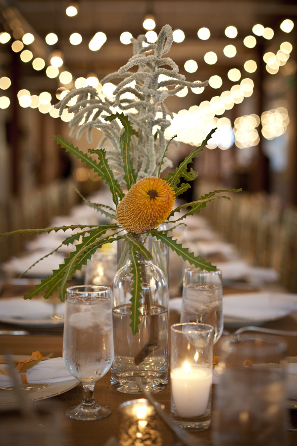 Wedding long head table with cafe lights