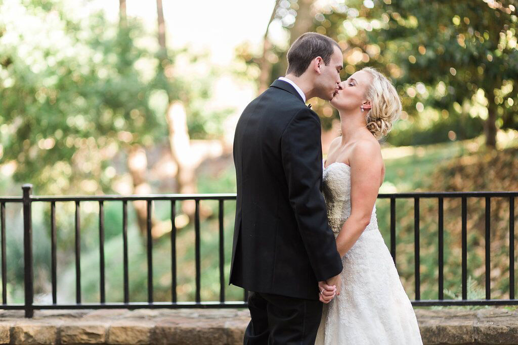 Bride and groom take a wedding day portrait at Arlington Hall Dallas