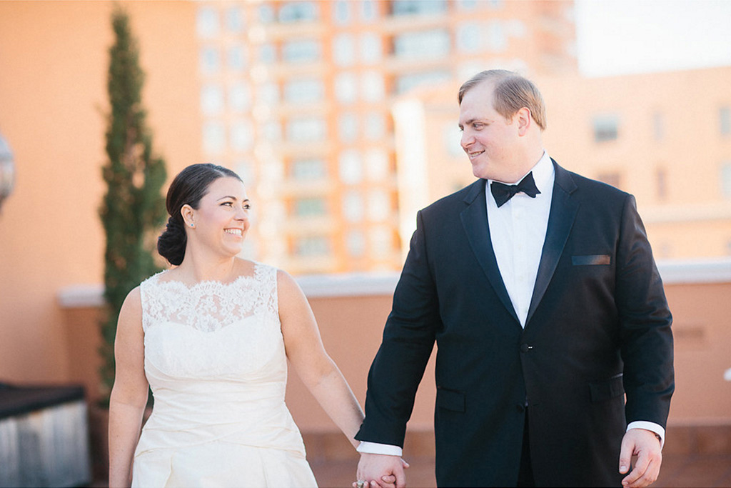 Bride and groom take a wedding day portrait