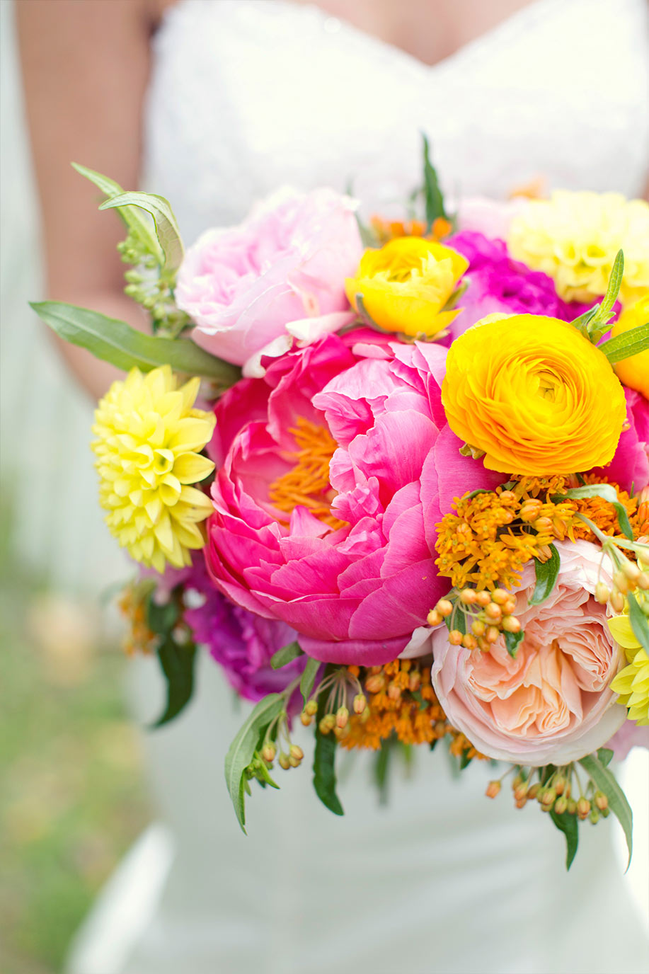 Pink and yellow bridal bouquet