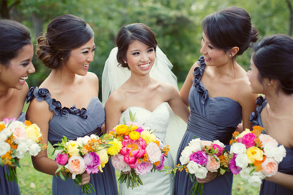 Outdoor wedding party portrait