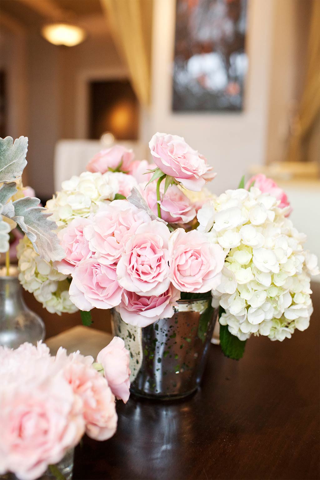 Pink and Peach Wedding Centerpiece at Stoneleigh